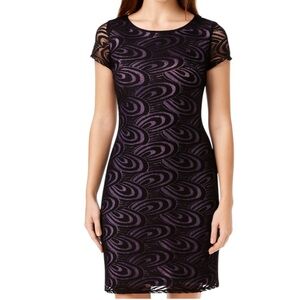 Black Lavender Lace Sheath Midi Party Formal Cocktail Dress